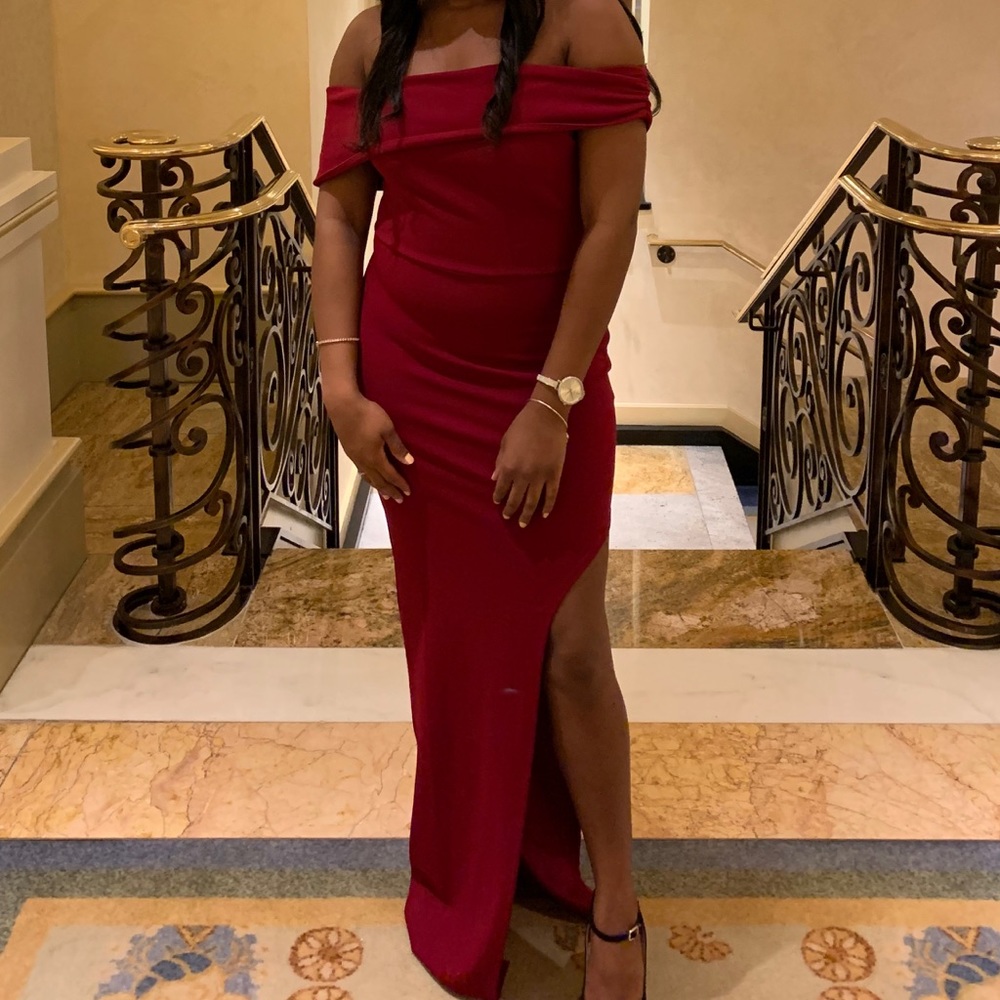 Long red evening gown